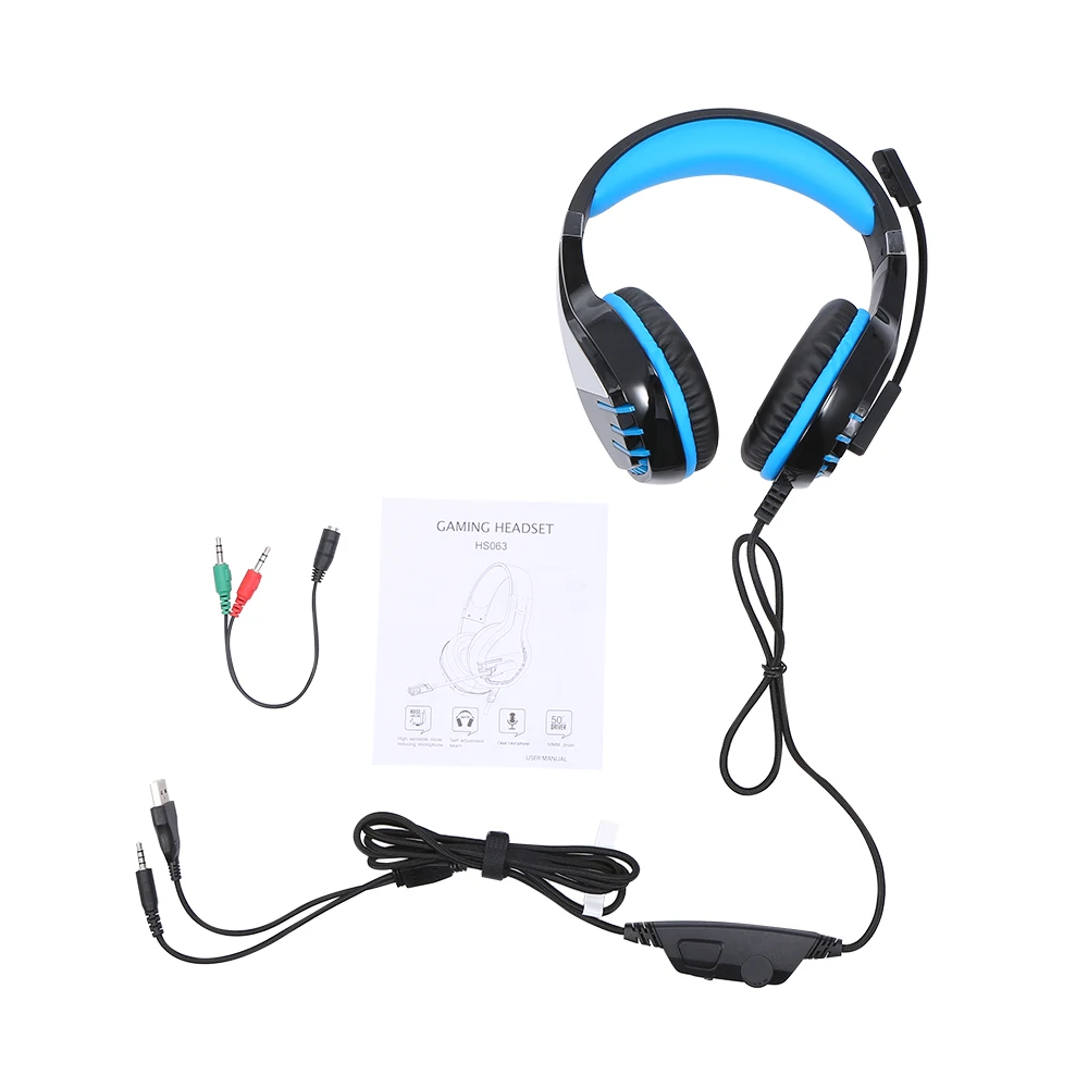 HS063 Игровые наушники на ухо проводные гарнитуры регулятор громкости светодиодный светильник совместим с PS4 компьютер планшет ПК мобильные телефоны