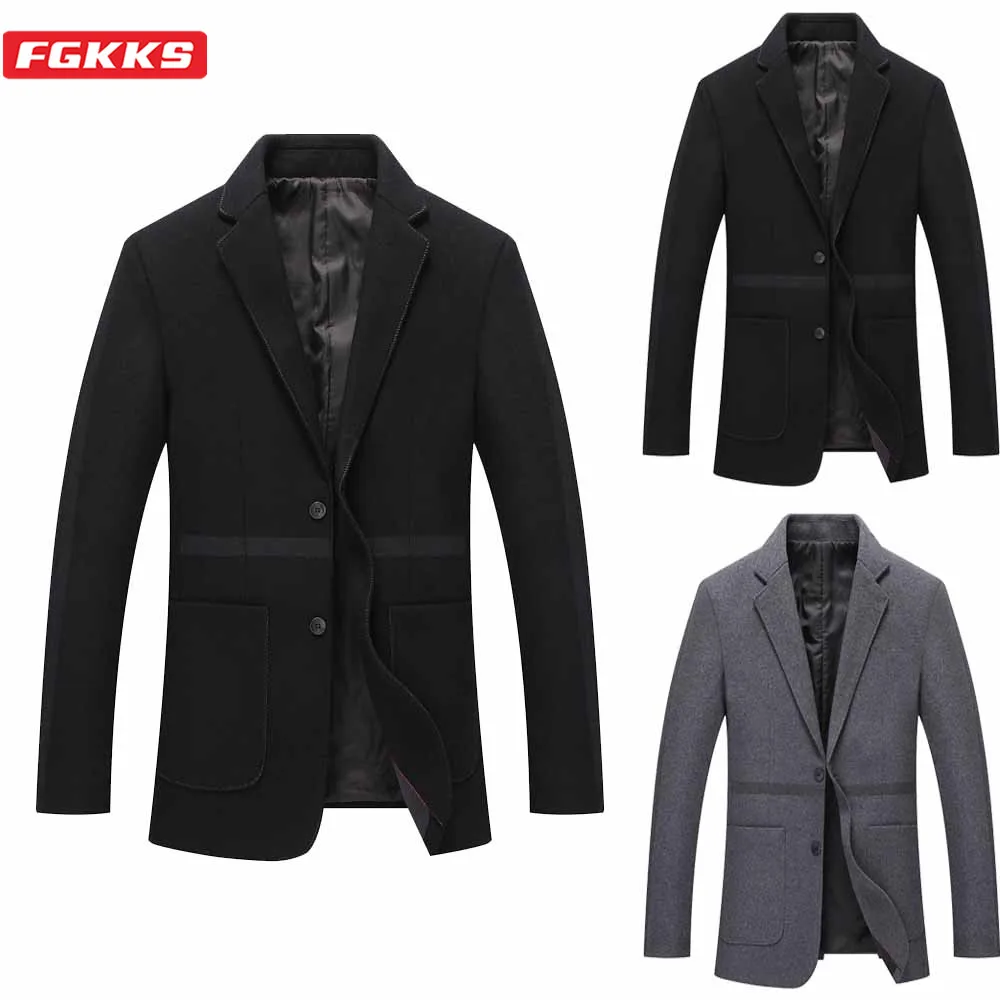 FGKKS Winter Brand Men Wool Coats Men's Fashion Slim Wild Overcoat Business Casual Solid Color Wool Blend Coat Male FGKKS Winter Brand Men Wool Coats Men's Fashion Slim Wild Overcoat Business Casual Solid Color Wool Blend Coat Male