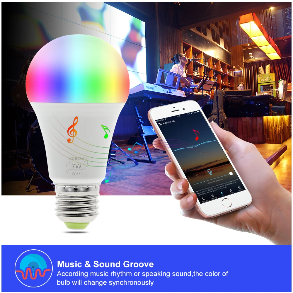 Умный wifi светодиодный светильник работает с Amazon Alexa и Google Home RGB + теплый белый E27 7