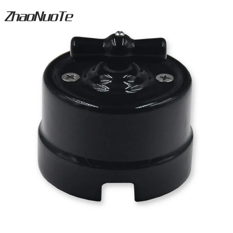 6pcs High Quality EU Retro Ceramic Rotary Switch 2 Gear Integral Wall Led Light Knob Switch