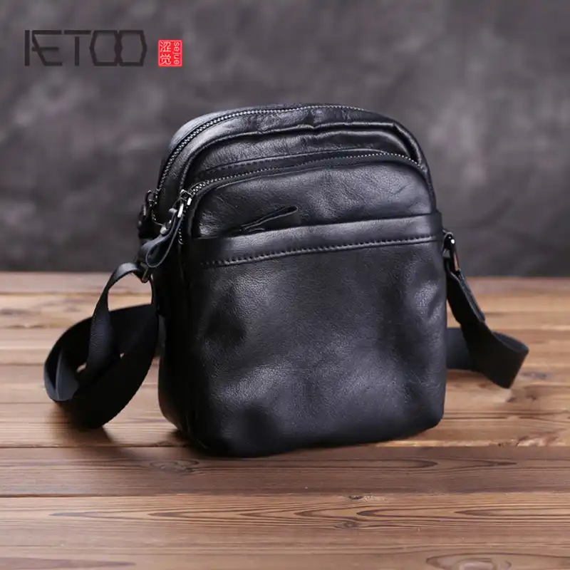 Aetoo 男性のミニバッグ 革ワンショルダー傾斜バッグ メンズスポーツ牛革バッグ 多機能携帯電話の袋 Aliexpress