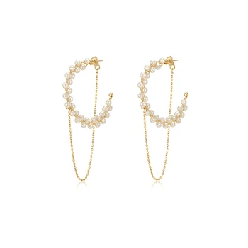 

Exquisite Fairy Style Pearl Garland Long Earrings Elegant Simple Circle Ear Stud Earrings Female