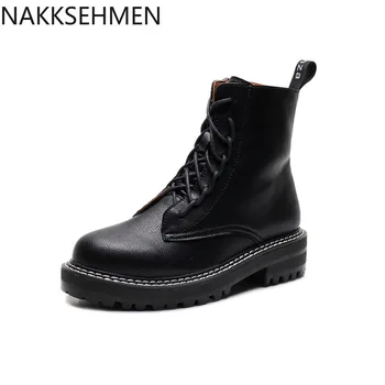 

2020AutumnMotorcycleBoots Women's Handsome Platform Frock in Black British Style Motorcycle Ankle Boots Large Size Women's Boots