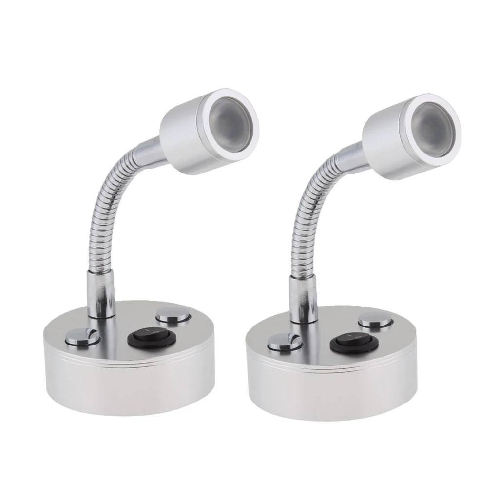 2x Boats RV Reading Lamp, LED Bed Lights Wall-Mounted Beside Lamps Wired Sconce Lamp, 12V / 1W, Gooseneck Length 10cm (Silver)