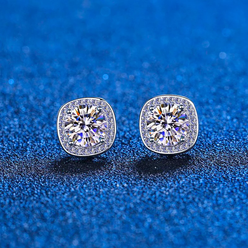 100% Moissanite Stud Earrings 1-2 Carat Lab Created Diamond Halo Stud Earrings Sterling Silver Diamond Earring For Women Men