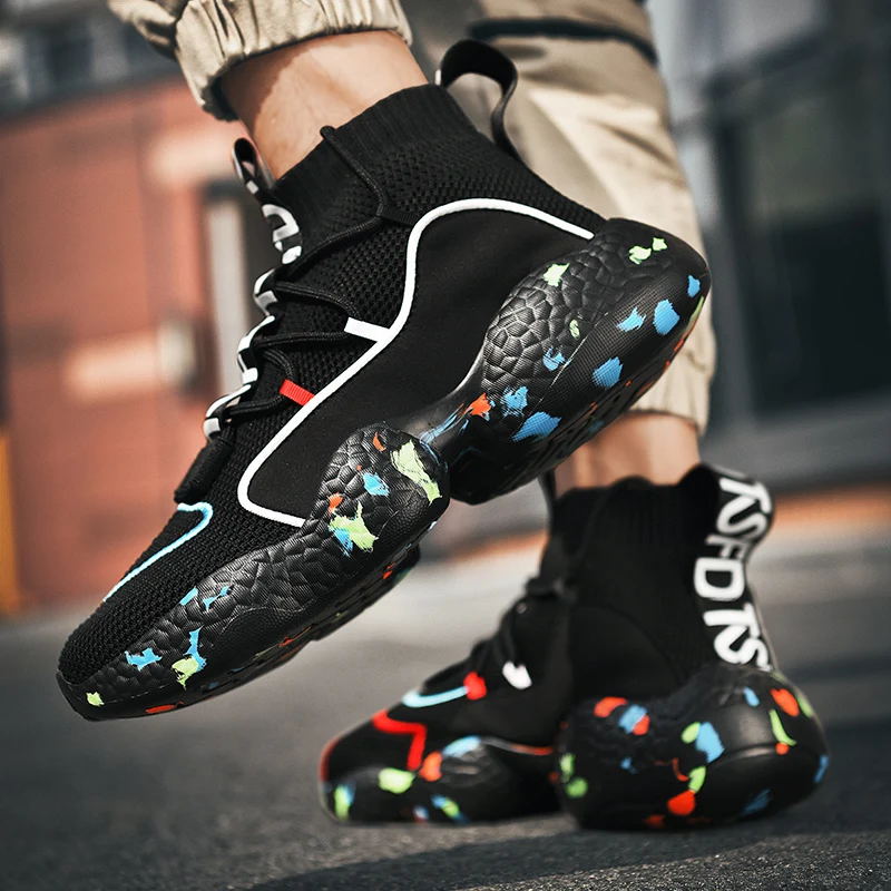 Graffiti Men Warm Winter Sock Boot Big Sole Flyknitted Upper Soft Chunky Sneaker Women Breathable Outdoor Summer Walking Trainer | Обувь