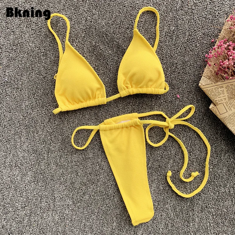 Bkning Желтый купальный костюм из 2 вещей бразильский купальник Tanga комплект 2021 Для