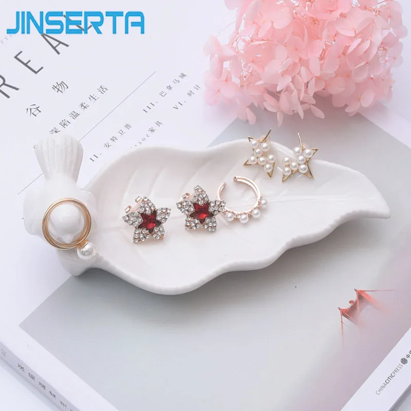 

JINSERTA Ceramics Storage Tray Jewelry Display Plate Earings Cosmetic Organizer White Leaf Desktop Sundries Decorative Tray