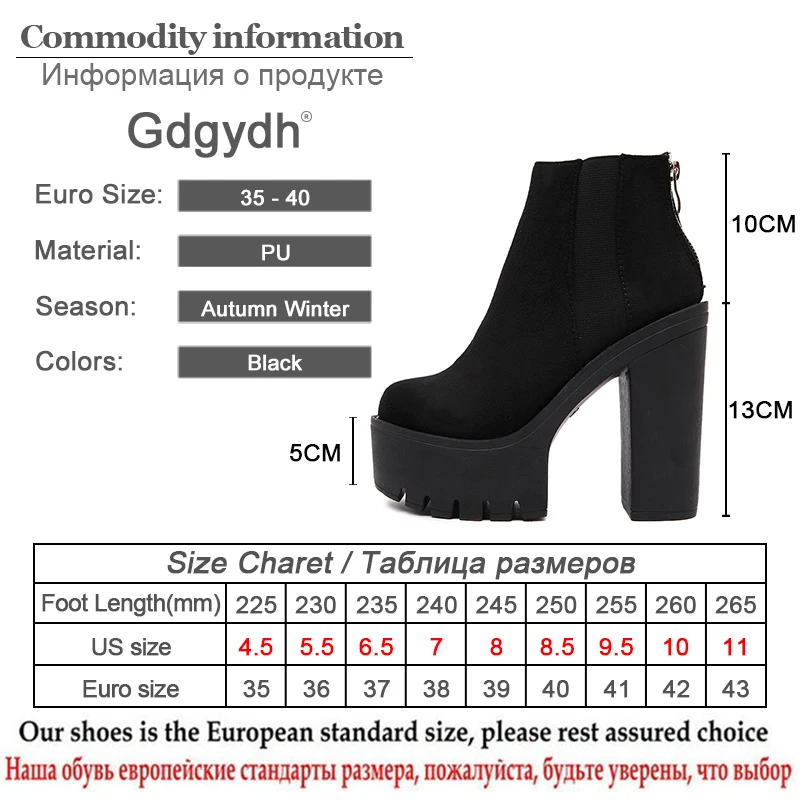 Женские ботильоны из флока Gdgydh Черные на толстом каблуке и платформе молнии
