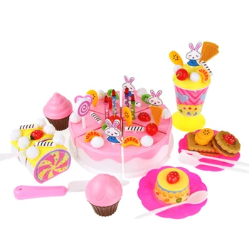 

Pretend Play Food for Kids, 70 Pcs Cutting Birthday Party Cake Toys Set with Candles Fruit Dessert,Kitchen Toy for Children, Tod