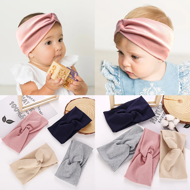 Baby Headband Hair-Accessories Knit Elastic Soft Cotton Kids Spring Autumn Solid