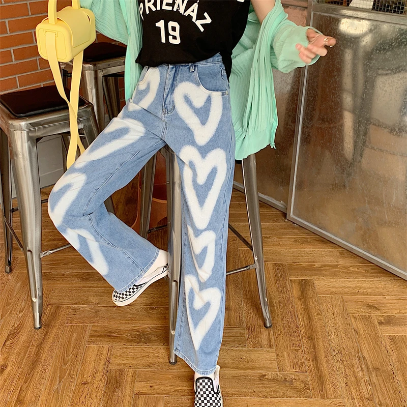 

Casual Blue Jeans Boyfriend Women 2021 Autumn Fashion Blue High Waist Straight Pants Vintage Baggy Wide Leg Ladies Denim Trouser