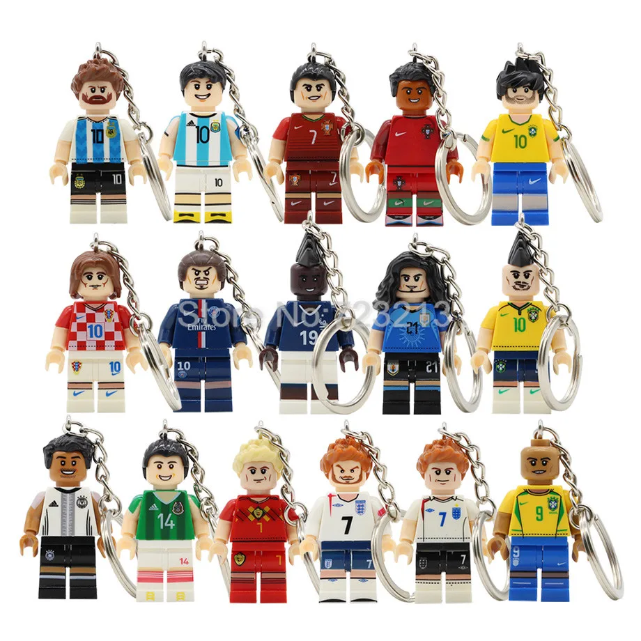 

Hot Sale Football Player Figure Messi Keychain Ronaldo Neymar Modric Beckham Ozil Model Cavani Building Blocks Brick Toys