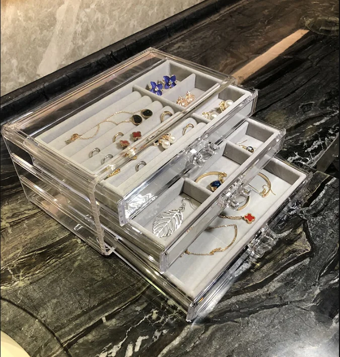Ювелирные изделия косметический Органайзер для хранения макияжа акриловый шкафчик с выдвижными ящиками, драгоценных камней консольная коробка