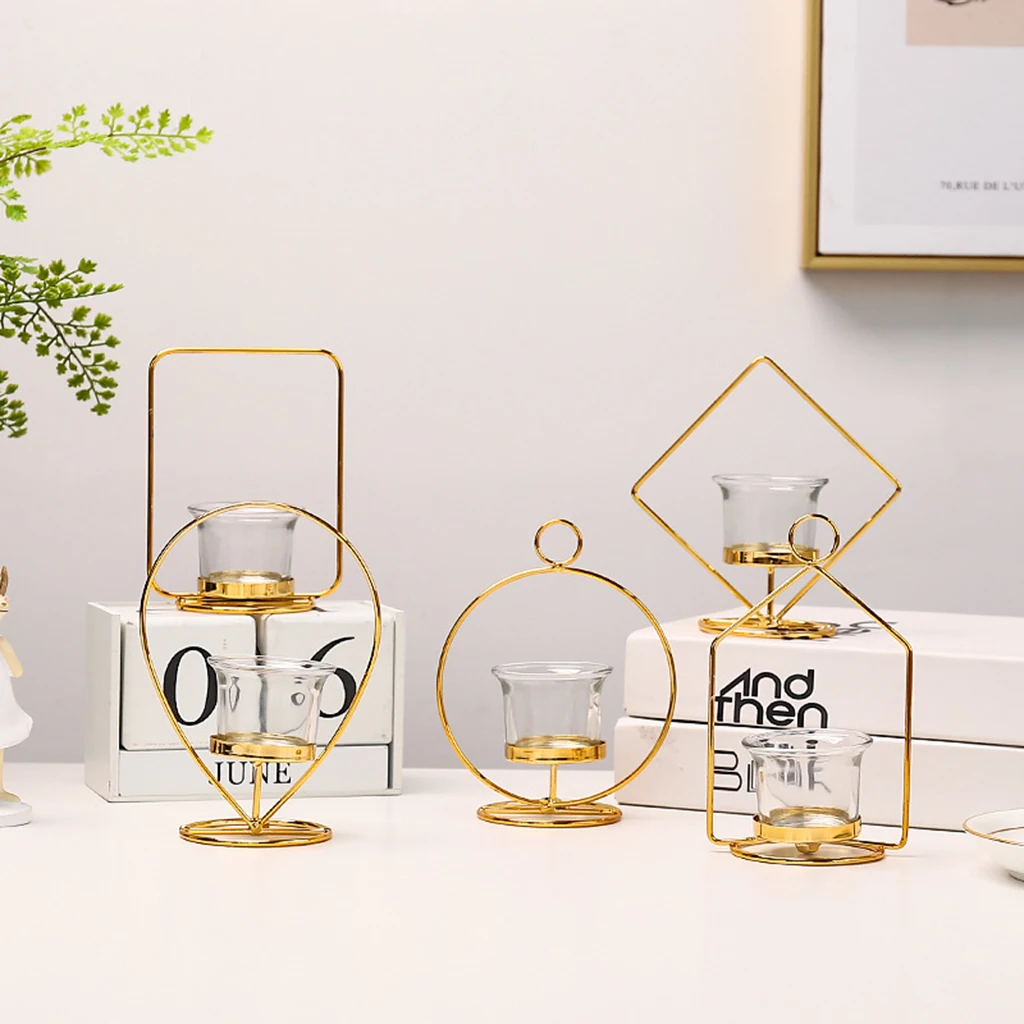 Iron Art Golden Candle Holder Wrought Hollow Candlestick Iron Lantern for Party Home Table Decoration