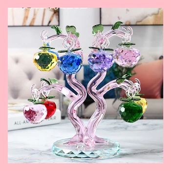 

CRYSTAL GLASS APPLE TREE ORNAMENTS WITH 12PCS HANGS FACETED APPLES HOME DECOR FIGURINE CHRISTMAS NEW YEAR CRAFTS GIFTS SOUVENIR