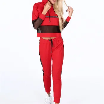 

Women Tracksuit Set Hoodies Sweatshirt Sets Casual Hiking Jogging Mesh Long Pants +Fashion Hoodies