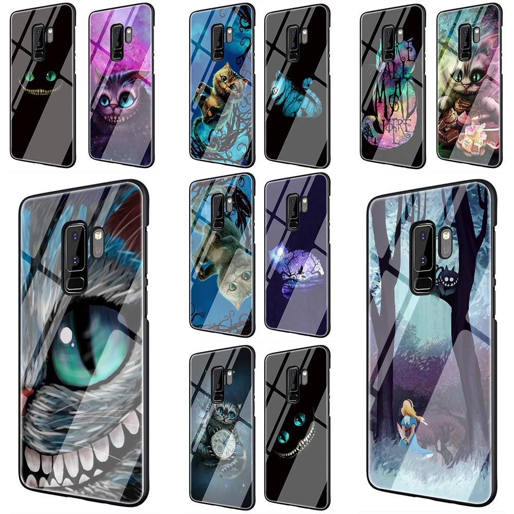 

Alice in Wonderland Cheshire Cat Tempered Glass Phone Cover Case For Samsung Galaxy S7 edge S8 9 10 Plus Note 8 9