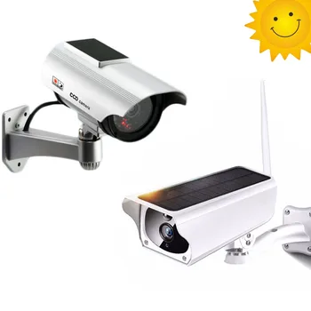 

Fake Real Solar Camera Waterproof Outdoor Dummy CCTV Camera CCTV Security Surveillance Flashing Red LED Realistic Look Bullet