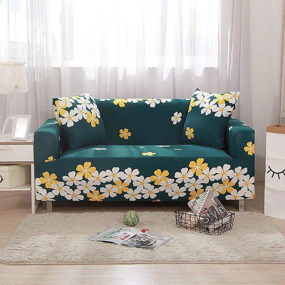 

Corner Sofa Cover Elastic Floral Printing Sofa Cover L Shape Full Coverage Easy To Clean Many Colors 1/2/3/4 Seater Couch Cover