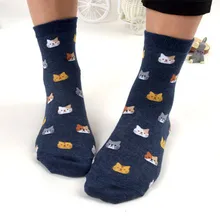 5 цветов, мужские Зимние Вязаные гольфы унисекс до середины икры, Забавные милые носки с изображением кота, носки с изображением мультяшных животных, хлопковые носки, 1 пара