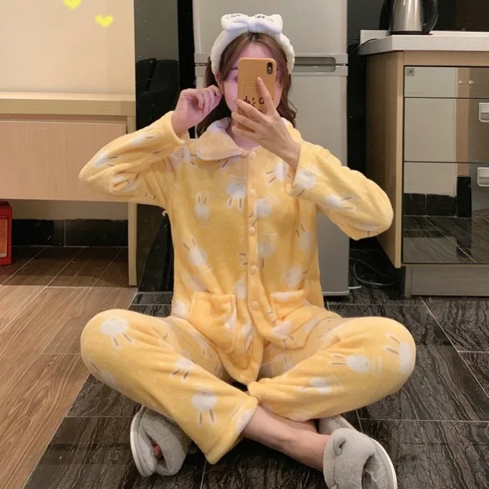 

Autumn And Winter 2019 New Style Sweet Cute Coral Velvet Bunny Pajamas + Pajama Pants Two-Piece Set Homewear Set Women's