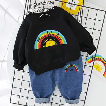 

Menoea Kids Autumn Clothes Suits 2020 Spring Baby Girls Clothing Sets Rainbow T Shirt Bib Jeans Infant Clothes Children Costume