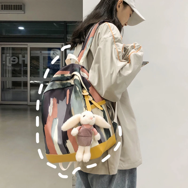Школьный ранец женский корейский Роскошный дизайнерский Harajuku студенческий рюкзак Мори цвет соответствия камуфляж большой емкости рюкзак