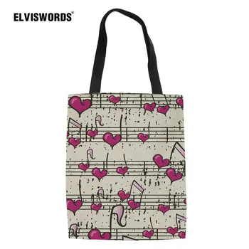 

ELVISWORDS Music Notes Bag Fashion Tote Handbag Women Bag Large Capacity Canvas Summer Beach Bag Reusable School Shoulder Bag
