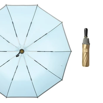 

10 Ribs Folding Umbrella Anti UV Sun Rain Windproof Reflective Stripe for Women