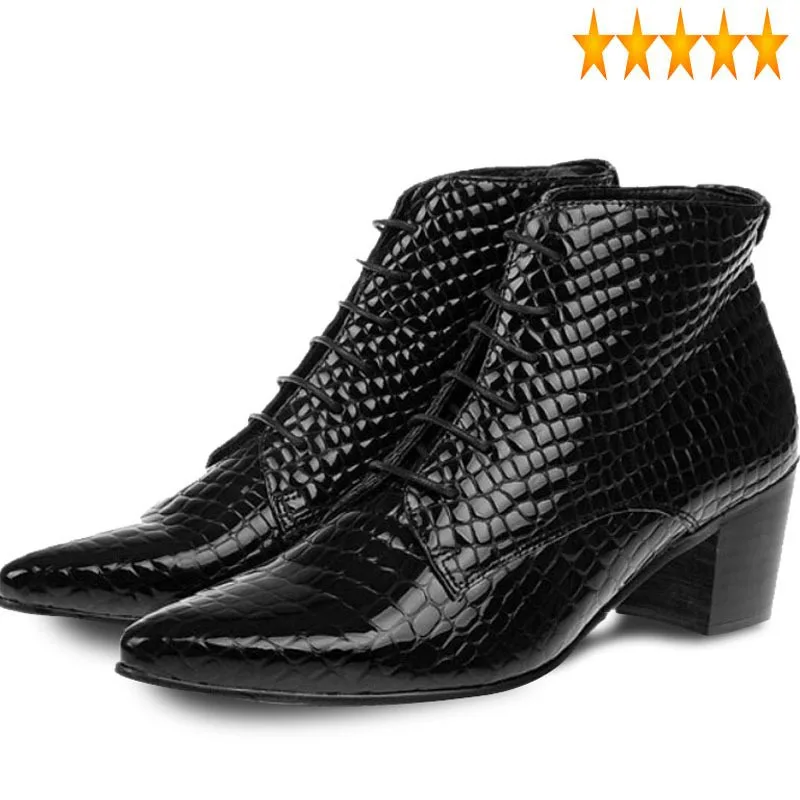 オンラインストア新作 ヒールブランドポインテッドトゥ本革の靴男性のファッションのレースアップドレス足首黒蛇トップ基本ブーツ Basic Boots 毎日新作入荷 クーポン配布中 Crypto Earnup Ravitejadentalcare Com