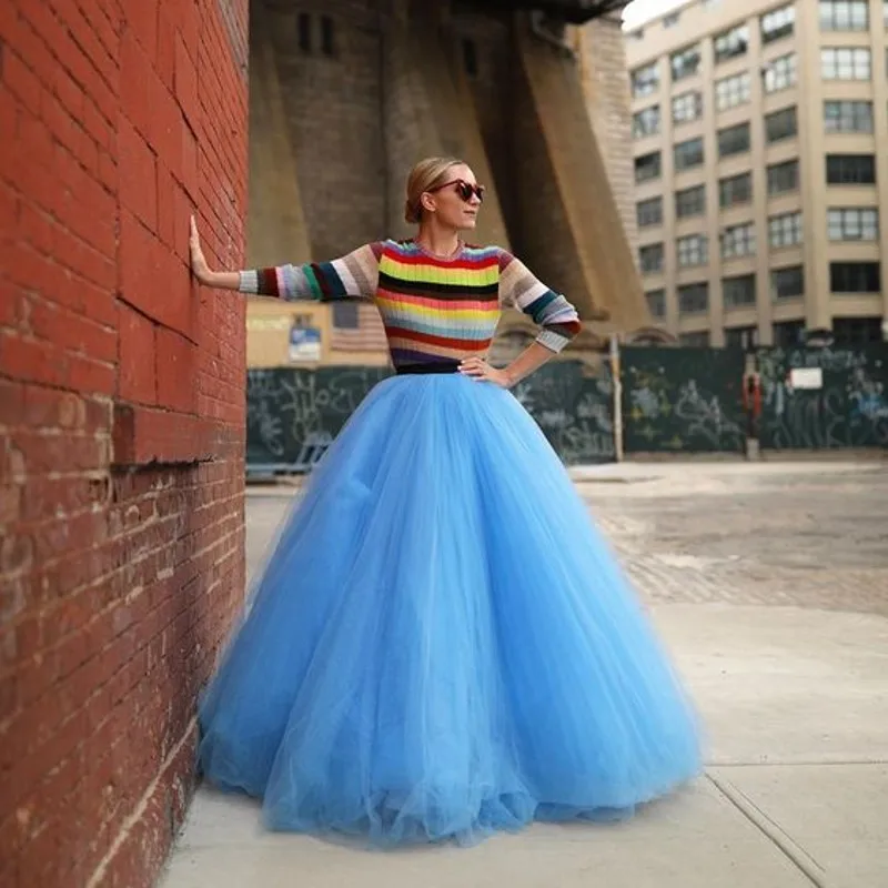 

Chic Puffy Tutu Party Skirt Ball Gown Tulle Skirt Layered Women Skirts Long Blue Custom Made