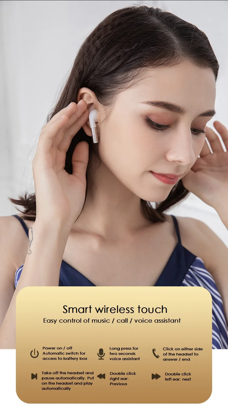 remax Dual main headset true wireless stereo Bluetooth earphone Bluetooth 5.0 Smart wireless touch Support huawei/xiaomi/iphone