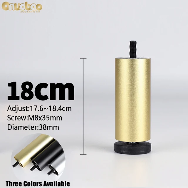 Onuobao 4PCS Furniture Leg M8 Screw Adjustable Aluminum Alloy Sofa Leg for Table Legs Raised Feet Refrigerator Washing Machine Gold-18cm