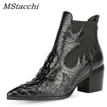

MStacchi Mature Pattern Keep Warm Boots Women Comfortable Pointed Toe Mid Heel Booties Woman Autumn And Winter Botas Feminina