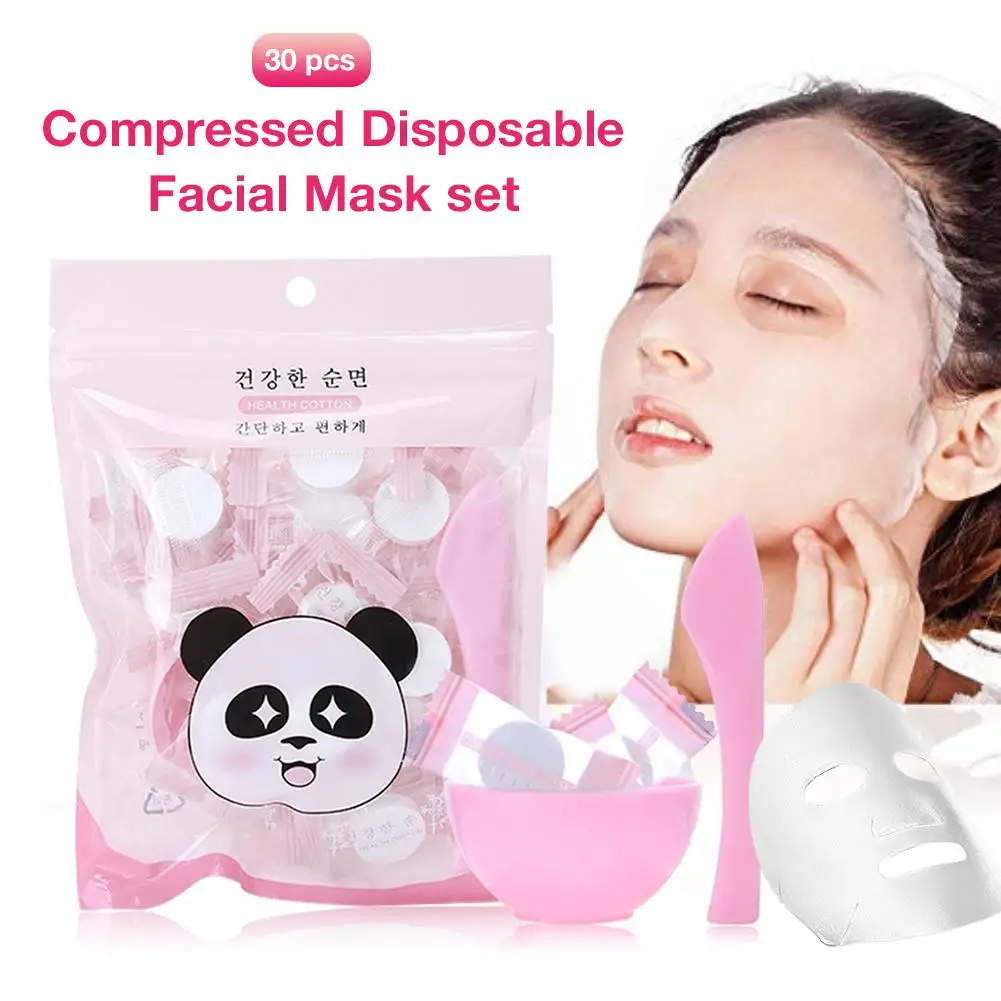 

30PCS Compressed Disposable Facial Mask Pure Cotton Mask With Bowl Home DIY Whitening Skin Care Tools