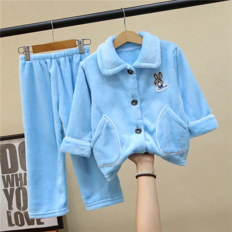 Sky Blue Pajama sets Детские пижамы; комплекты пижам; теплые фланелевые пижамы для осени и зимы; фланелевая одежда для сна; семейная одежда; домашняя одежда; одежда для отдыха - Цвет: Sky Blue Pajama sets