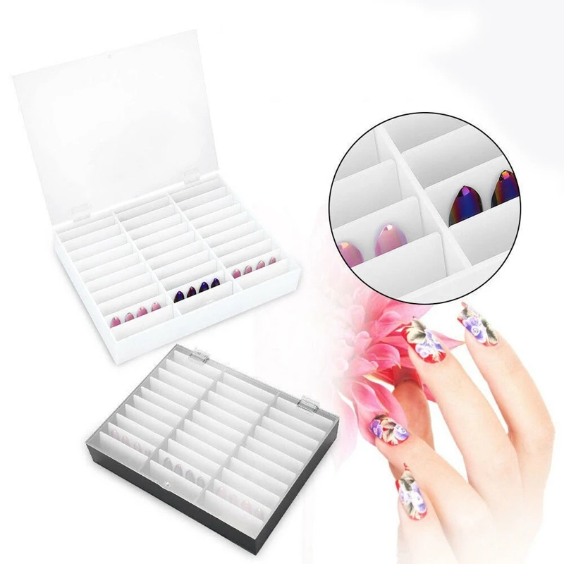 Nail Manicure Storage Box 33 Grids Portable Adjustable Container Acrylic Organizer Tools for Tips Earrings |
