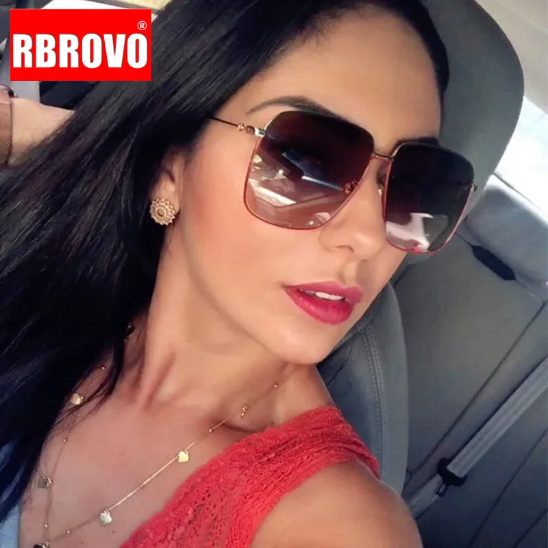 RBROVO Oversized Sunglasses Women 2023 Metal Luxury Eyewear Women Brand Designer Glasses Women Retro Square Gafas De Sol Mujer