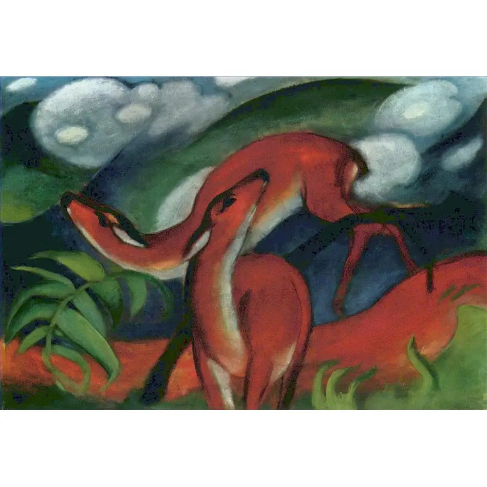 2 Hand Painted Art Paintings by College Teachers - Red deer Franz Marc Expressionism animals German Oil Painting on Canvas | Дом и сад