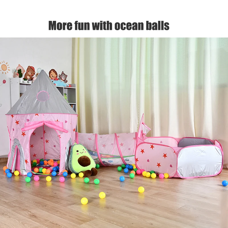 3 in 1 Rocket Tent Portable Children's Tent Toys for Kids Spaceship Playpen for Children Crawling Tunnel Kids Toys Child Games 4