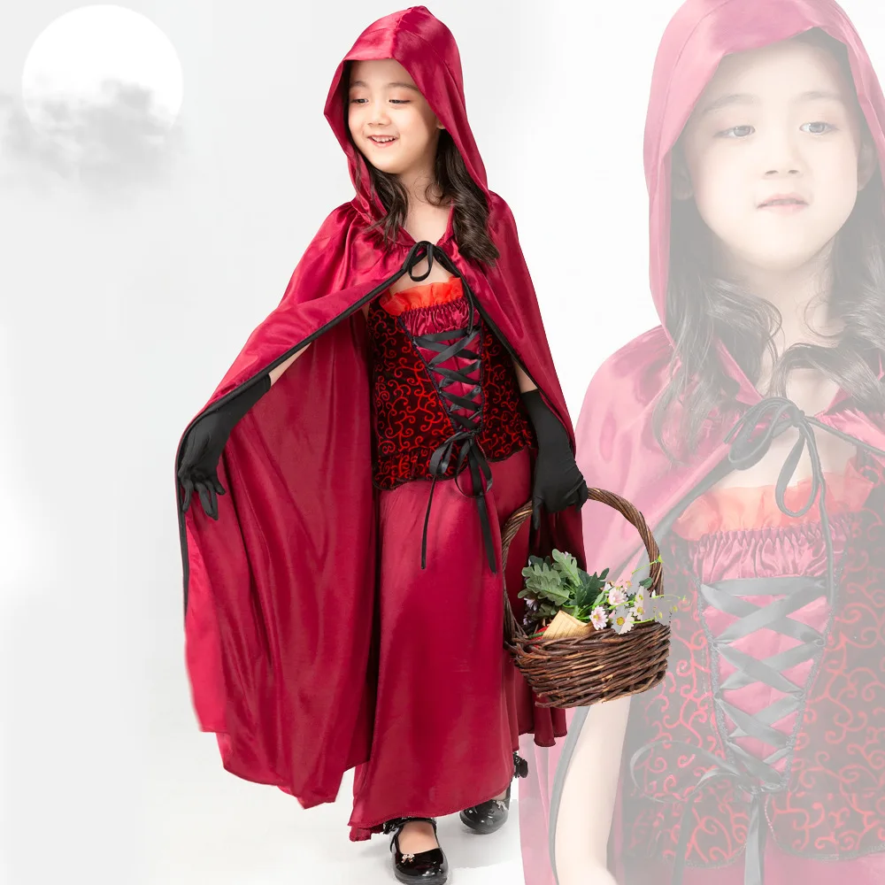

Girls Halloween Costume Children Little Red Riding Hood Cosplay Princess Dress party coat cape Fancy daughter outfits