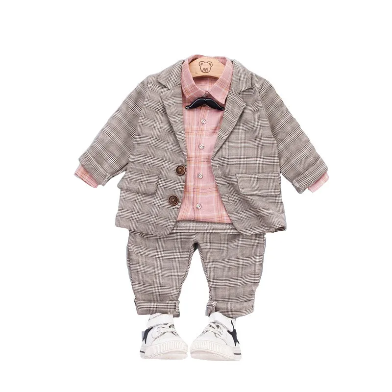 Autumn Children Baby Clothes Kids Boys Plaid Coat Long Sleeve Pants 3Pcs/sets Toddler Fashion Cotton Clothing Infant Tracksuits |