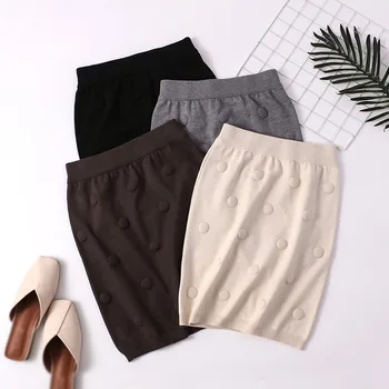 

Pencil Mini Skirt Female Simple Solid Color Knit Material Elastic Korean Version Of Autumn And Winter New Wild
