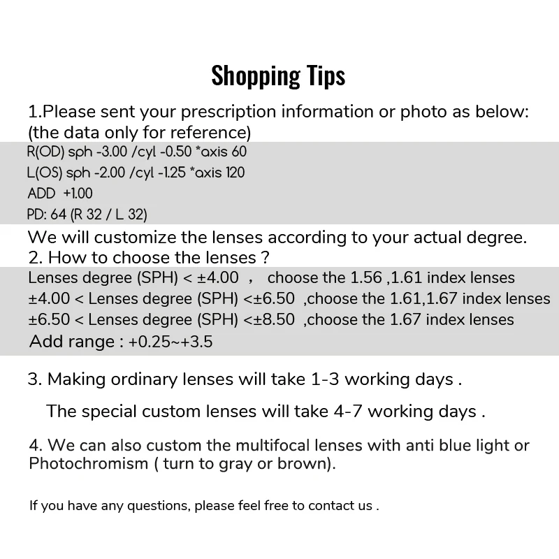 Toketorism multifocal lenses customize Photochromic anti blue light progressive prescription glasses MF156