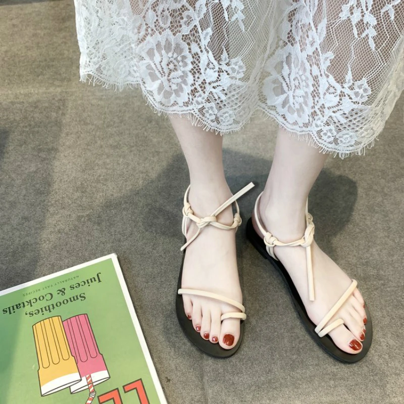 

2019 Vintage Summer Women Shoes Rome Style Women Casual Sandals Solid Slip-on Ladies Simple Sandals Single Style Flats