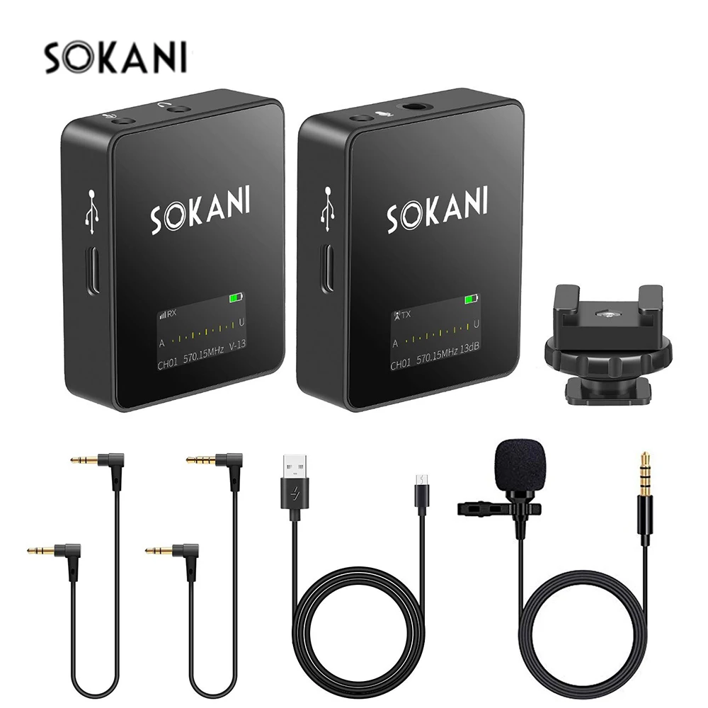 Беспроводной микрофон SOKANI TINY UHF видеомикрофон с лацканом и зажимом для