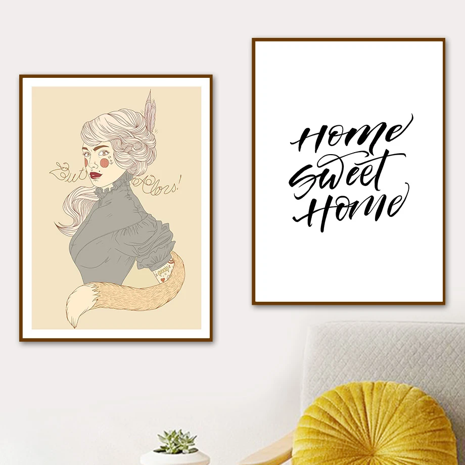 Fox Girl Bulu Garis Kutipan Rumah Kartun Seni Dinding Lukisan Kanvas Poster Nordic Dan Cetakan Gambar Dinding Untuk Dekorasi Ruang Tamu Painting Calligraphy Aliexpress