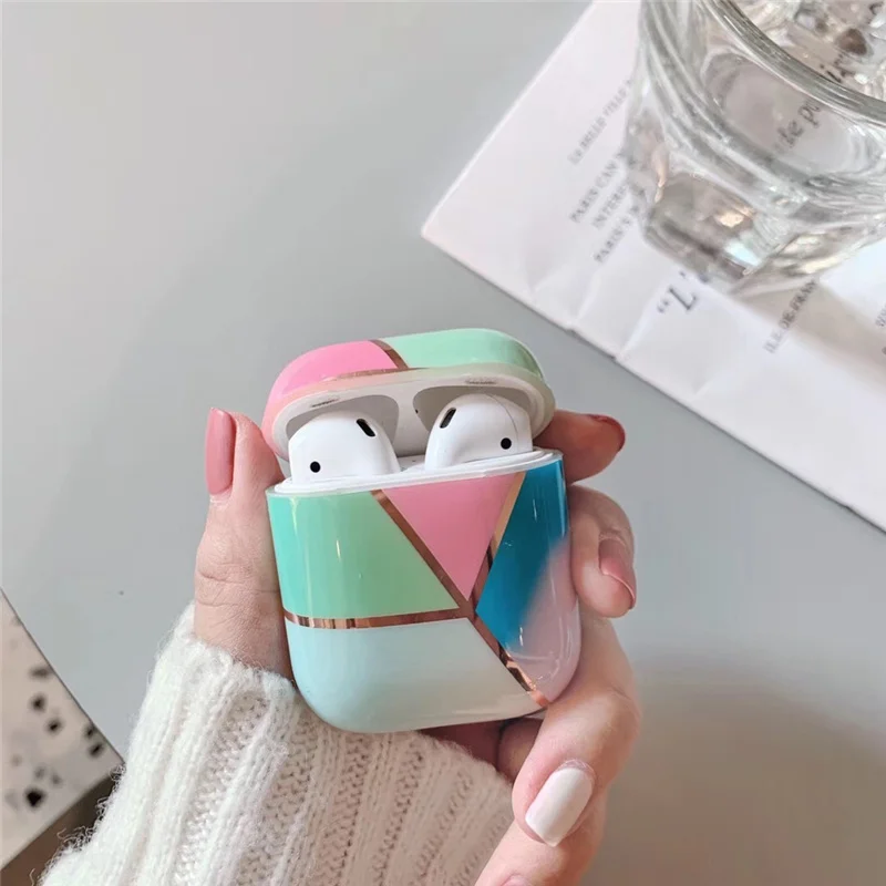D Геометрический мраморный чехол для Airpods 1 2 чехол Bluetooth чехол для наушников Мягкий силиконовый чехол защитный чехол для Airpods - Цвет: D