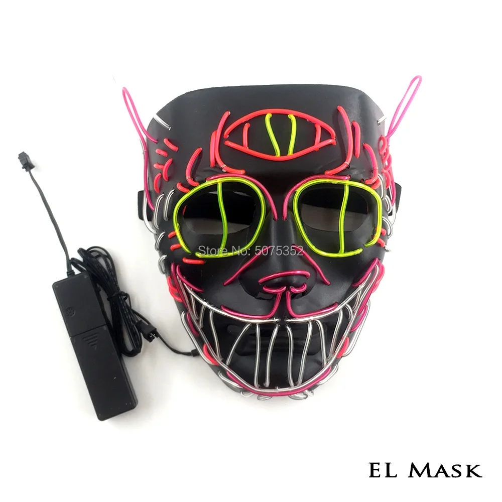 sound activated Лидер продаж Кот Король Косплей EL маска танец DJ Led рейв маска неоновые светящиеся Хэллоуин маска питание от Inverter инвертор - Цвет: sound activated